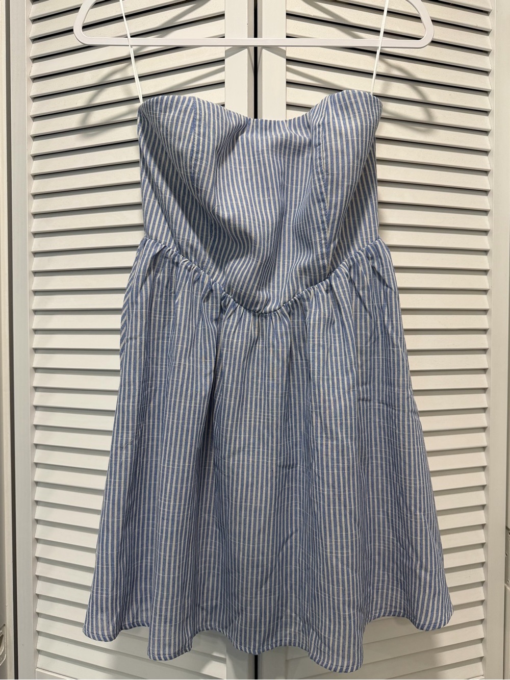 Altar'd State Blue and Cream Pinstripe Strapless Dress